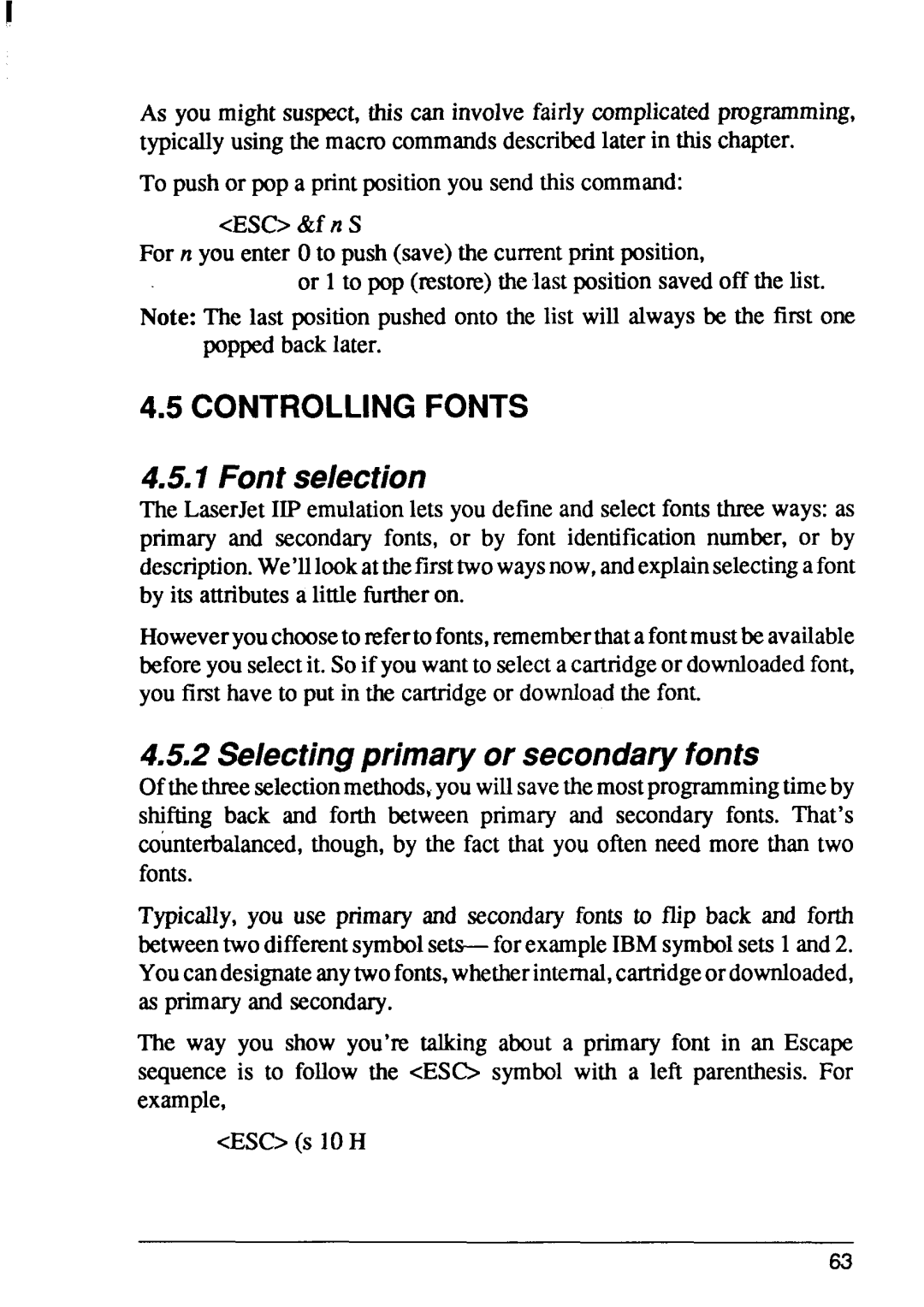 Star Micronics 4 manual Font selection, Selectingprimary or secondaryfonts 