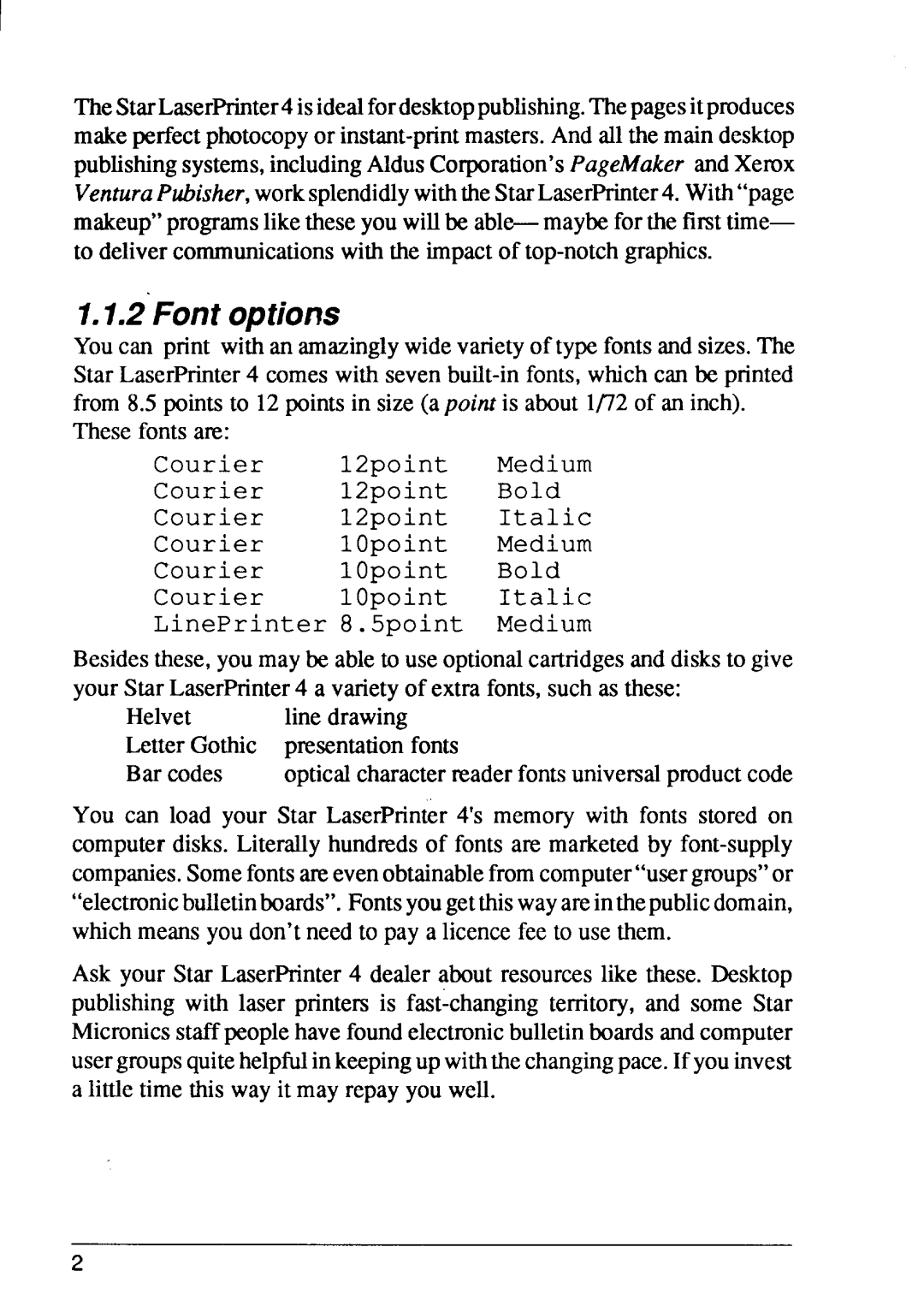 Star Micronics 4 manual 2Font options 