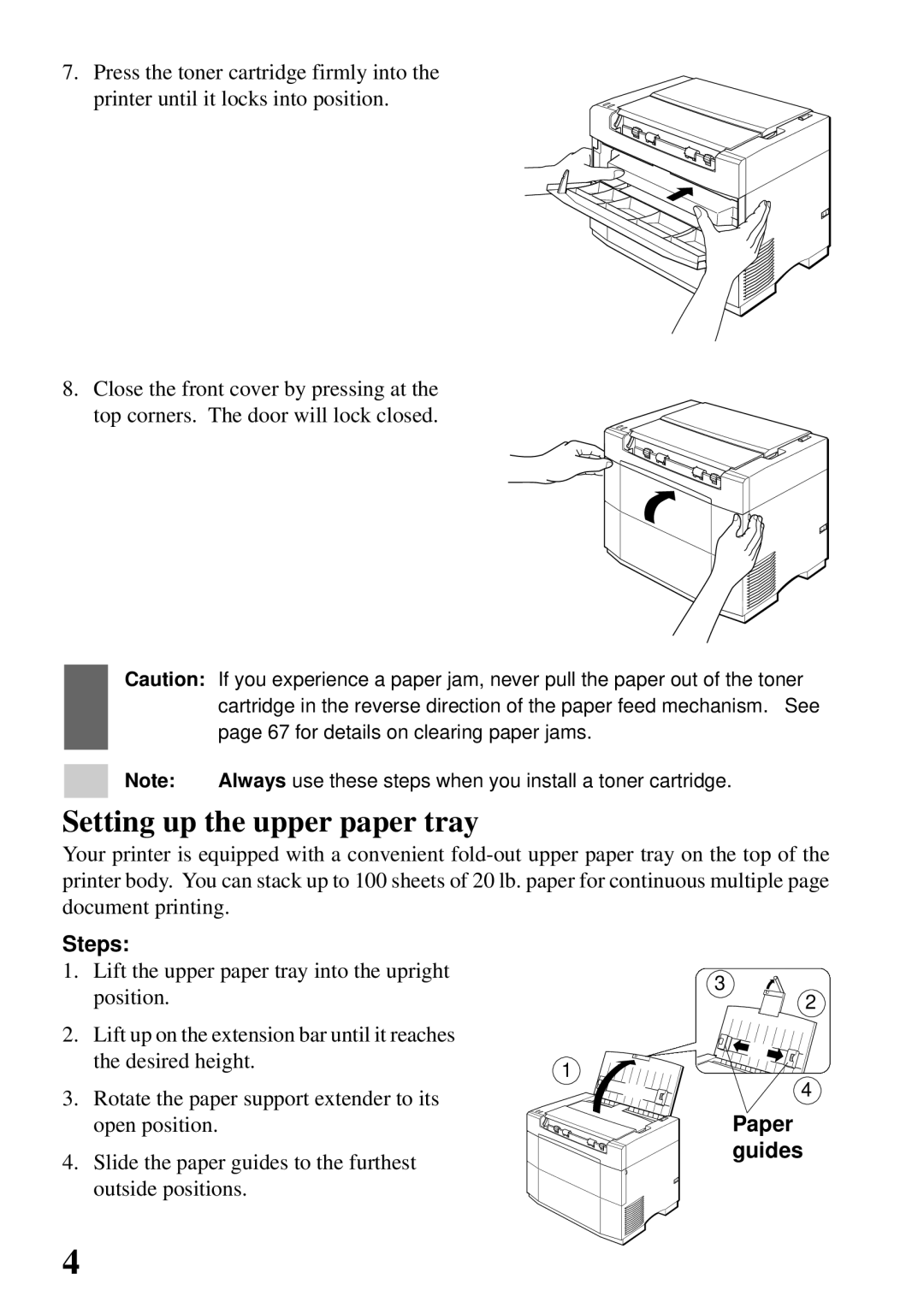 Star Micronics 4000 user manual Setting up the upper paper tray, Paper, Guides 