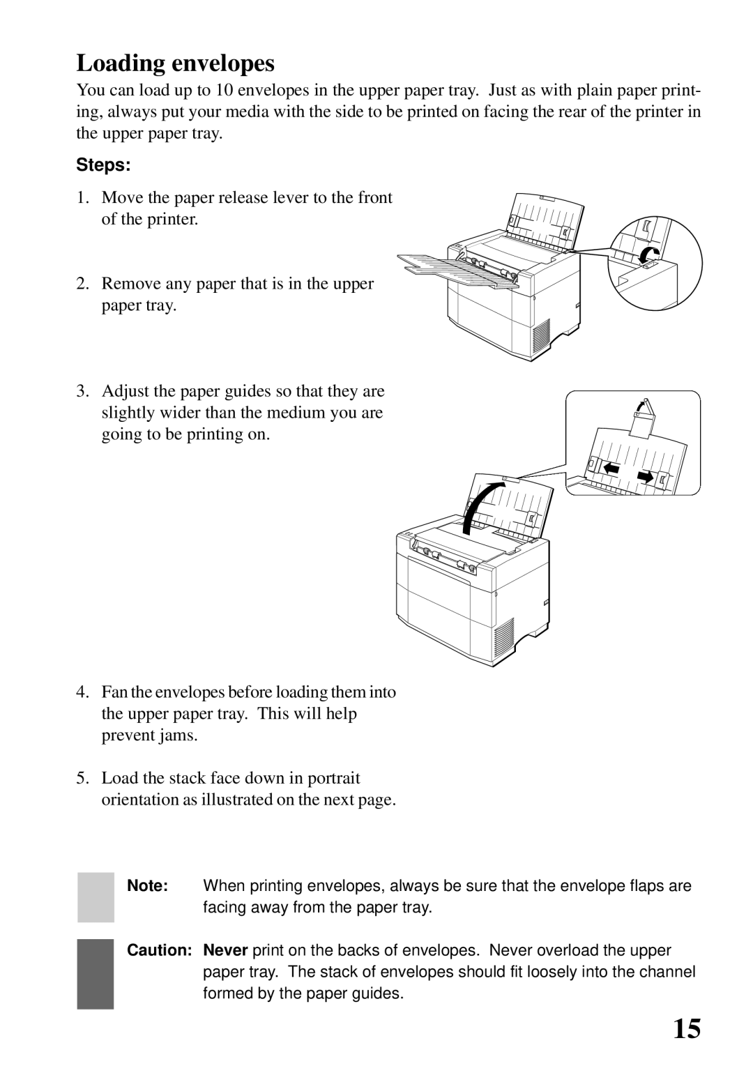 Star Micronics 4000 user manual Loading envelopes, Steps 