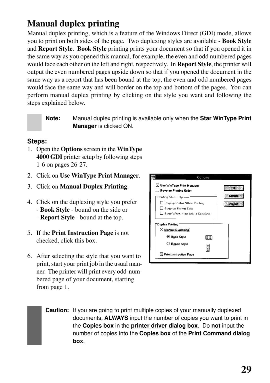 Star Micronics 4000 user manual Manual duplex printing, If the Print Instruction Page is not checked, click this box 