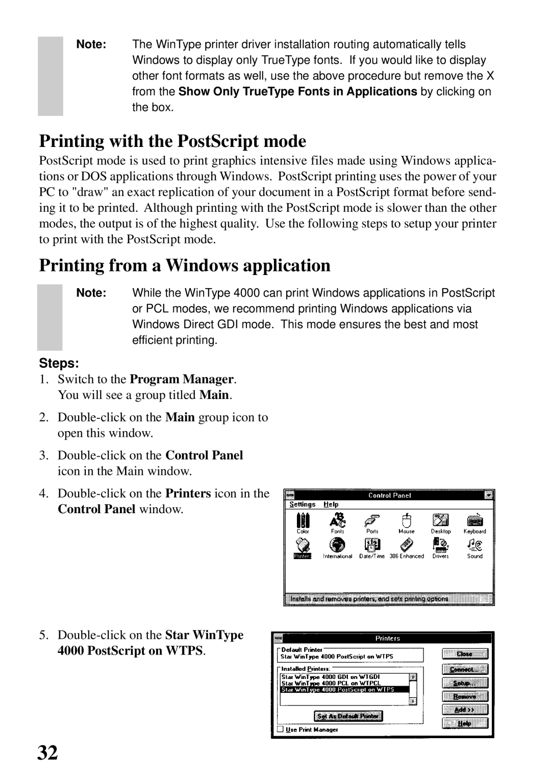 Star Micronics 4000 user manual Printing with the PostScript mode, Printing from a Windows application 