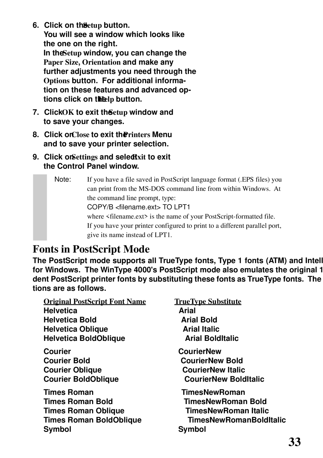 Star Micronics 4000 user manual Fonts in PostScript Mode, Original PostScript Font Name TrueType Substitute 