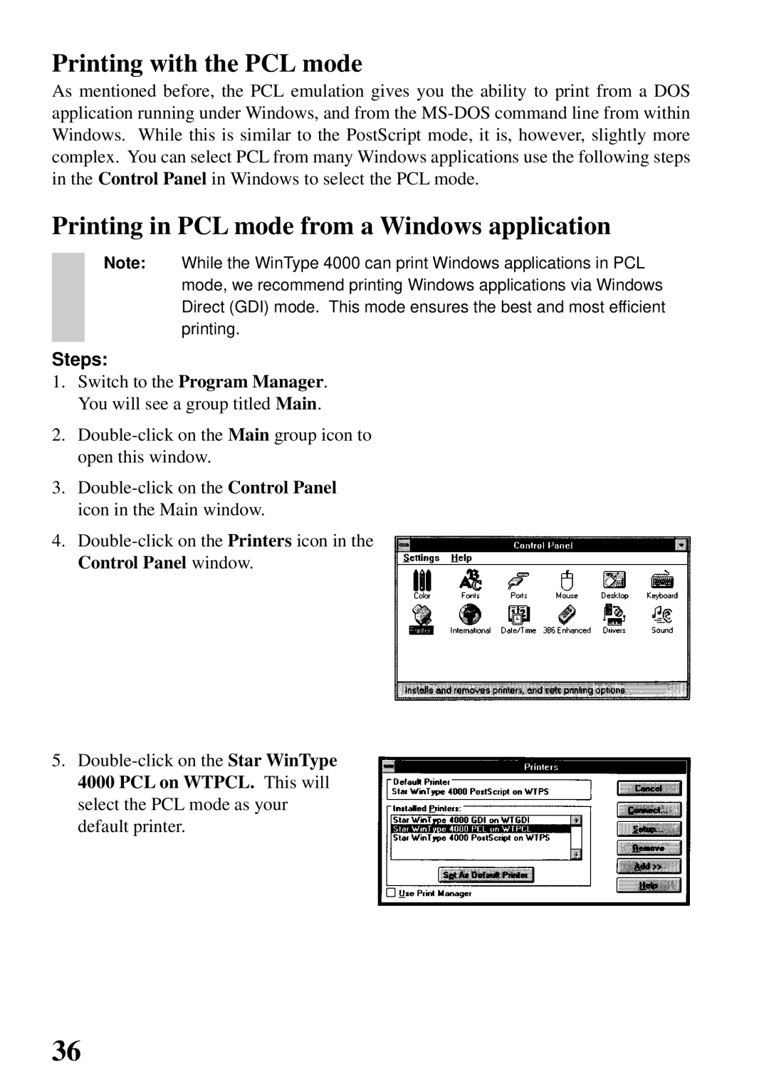 Star Micronics 4000 user manual Printing with the PCL mode, Printing in PCL mode from a Windows application 