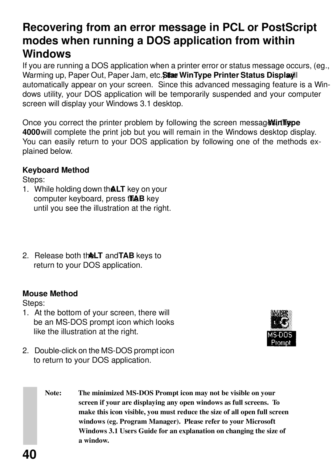 Star Micronics 4000 user manual Keyboard Method, Mouse Method 