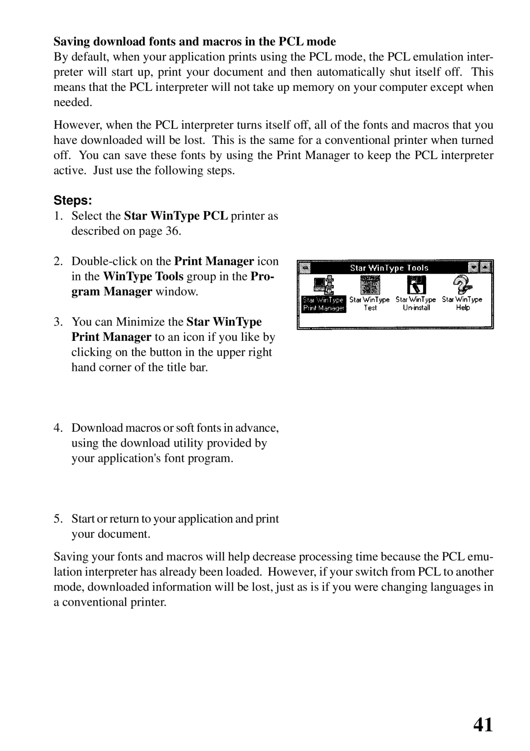 Star Micronics 4000 user manual Saving download fonts and macros in the PCL mode 