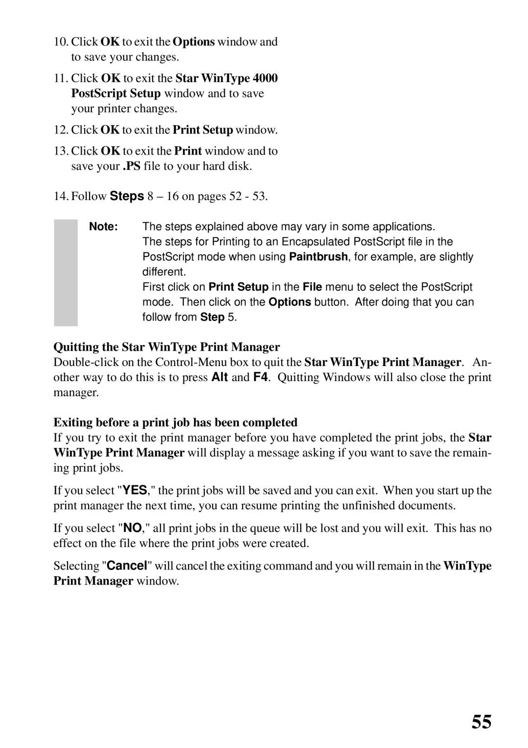 Star Micronics 4000 user manual Quitting the Star WinType Print Manager, Print Manager window 