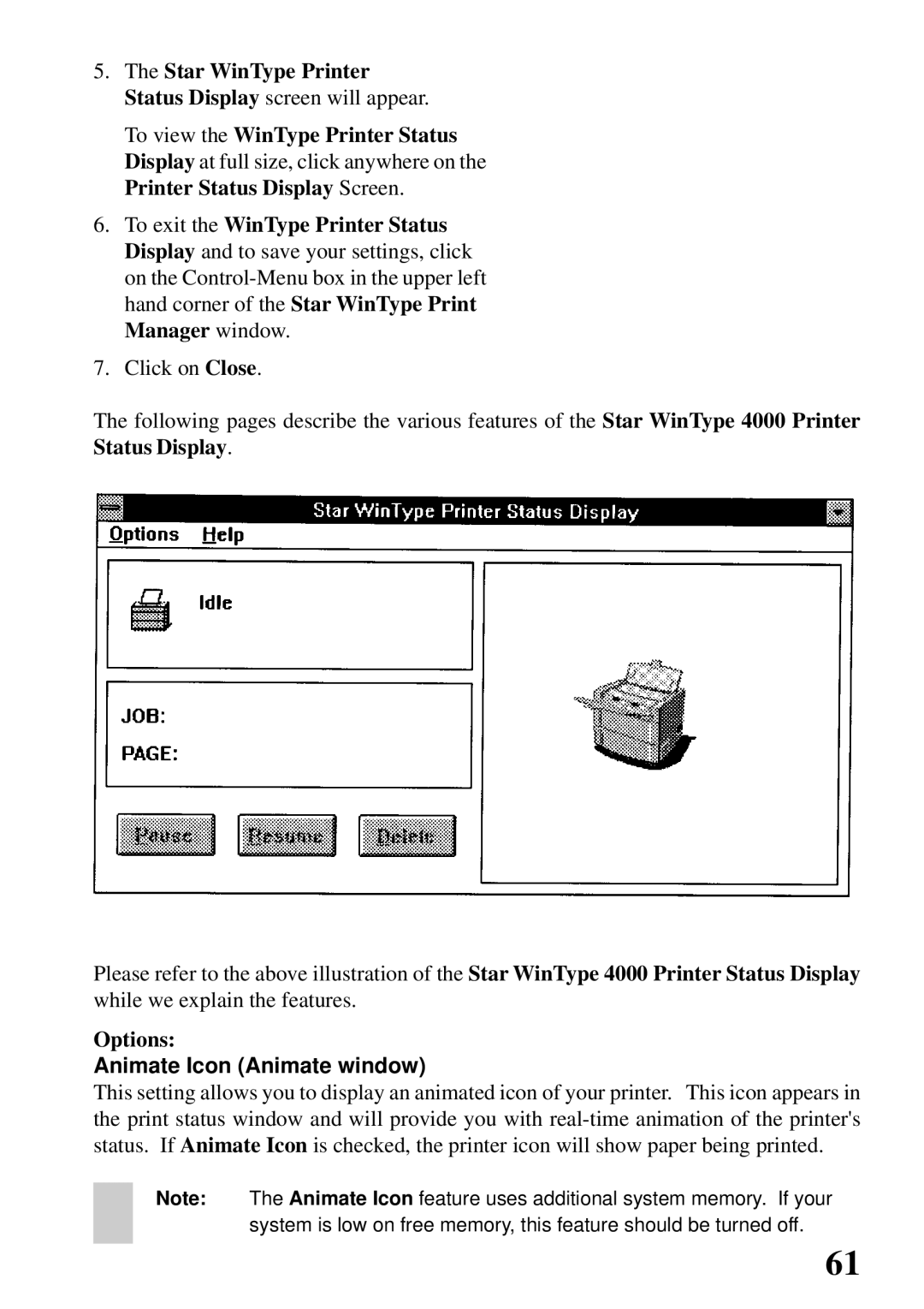 Star Micronics 4000 user manual Options, Animate Icon Animate window 