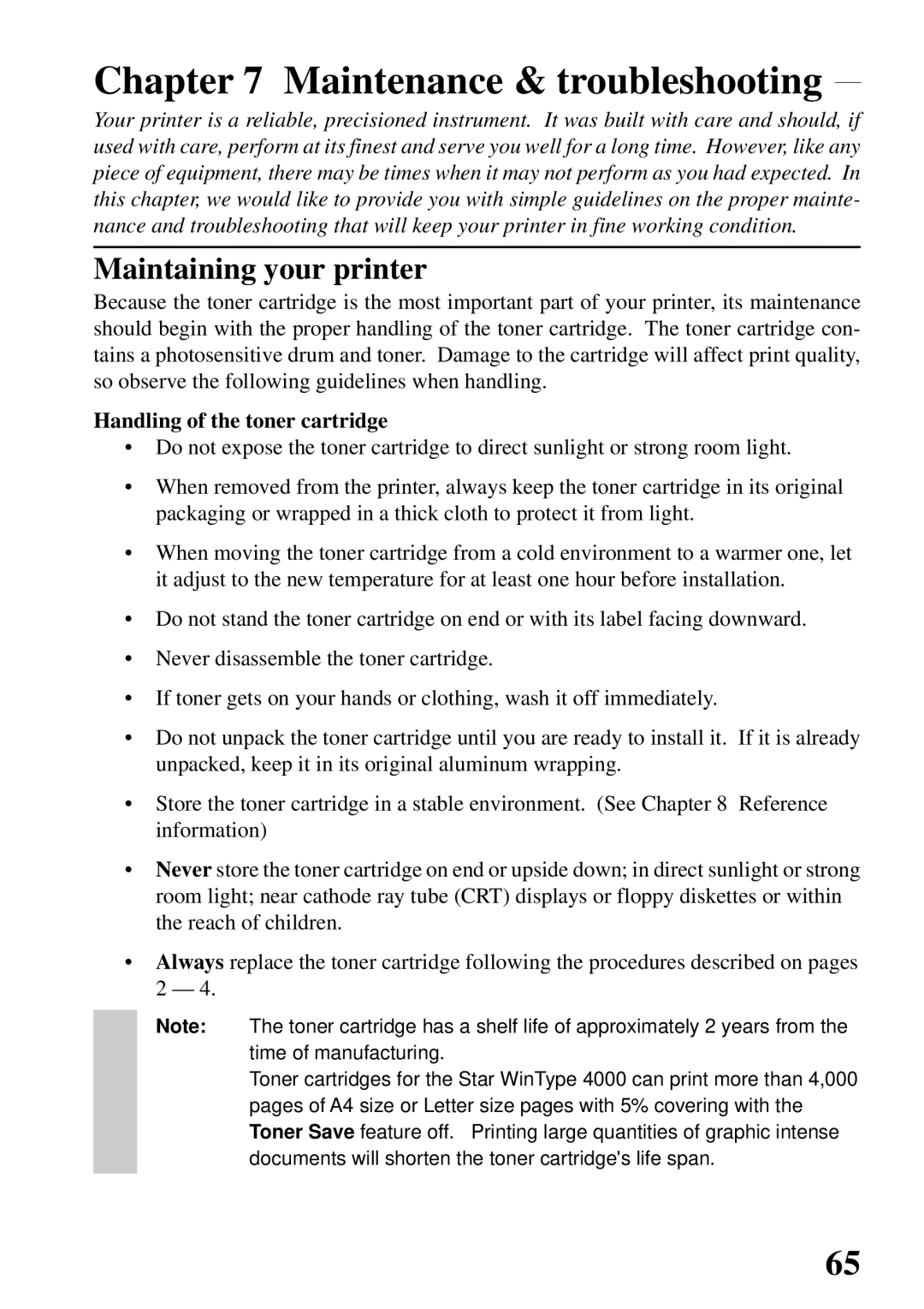 Star Micronics 4000 user manual Maintenance & troubleshooting, Maintaining your printer 