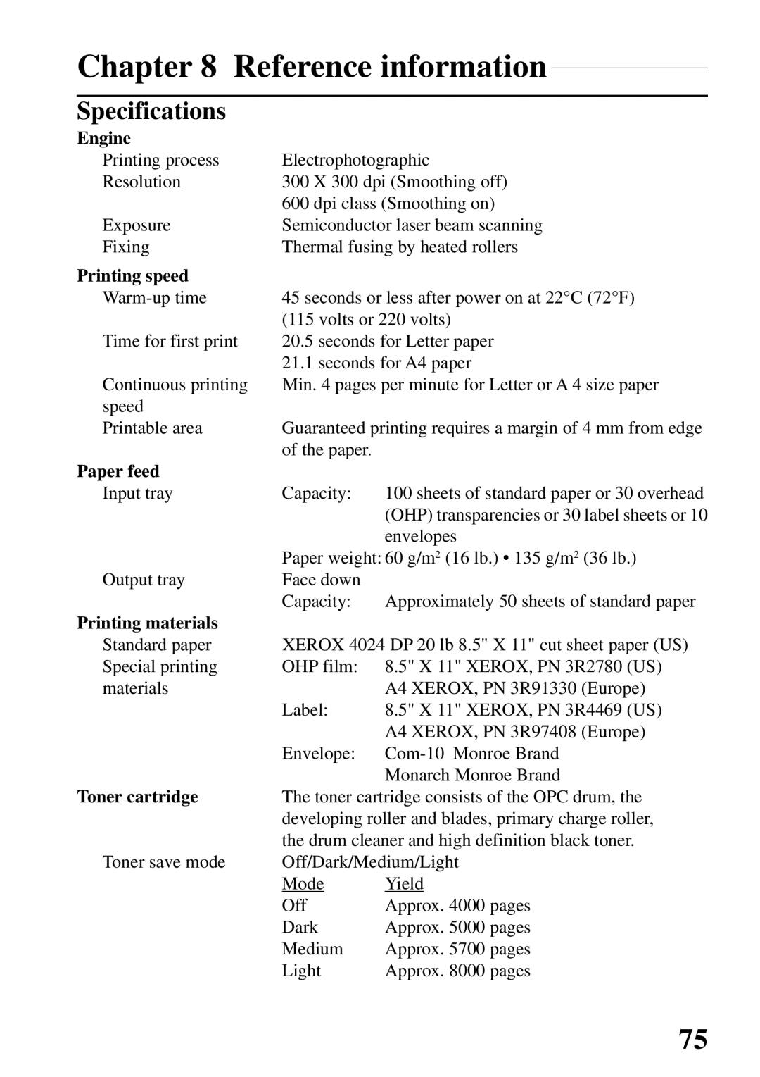 Star Micronics 4000 user manual Reference information, Specifications 