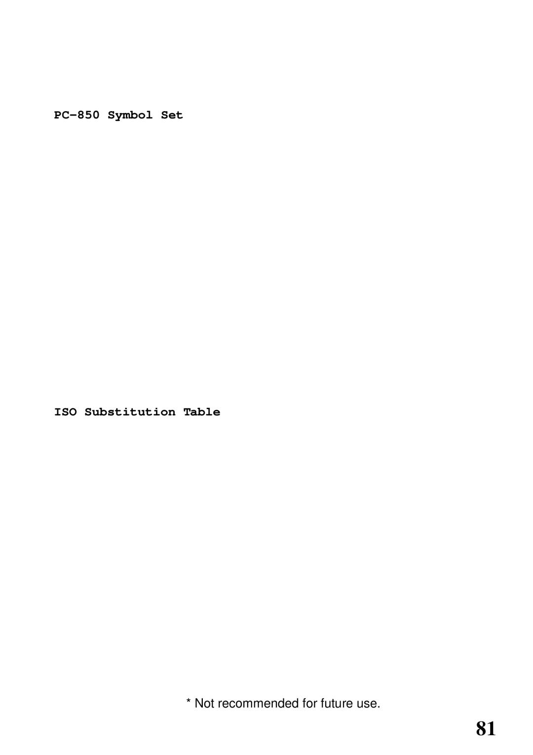 Star Micronics 4000 user manual PC-850 Symbol Set ISO Substitution Table 