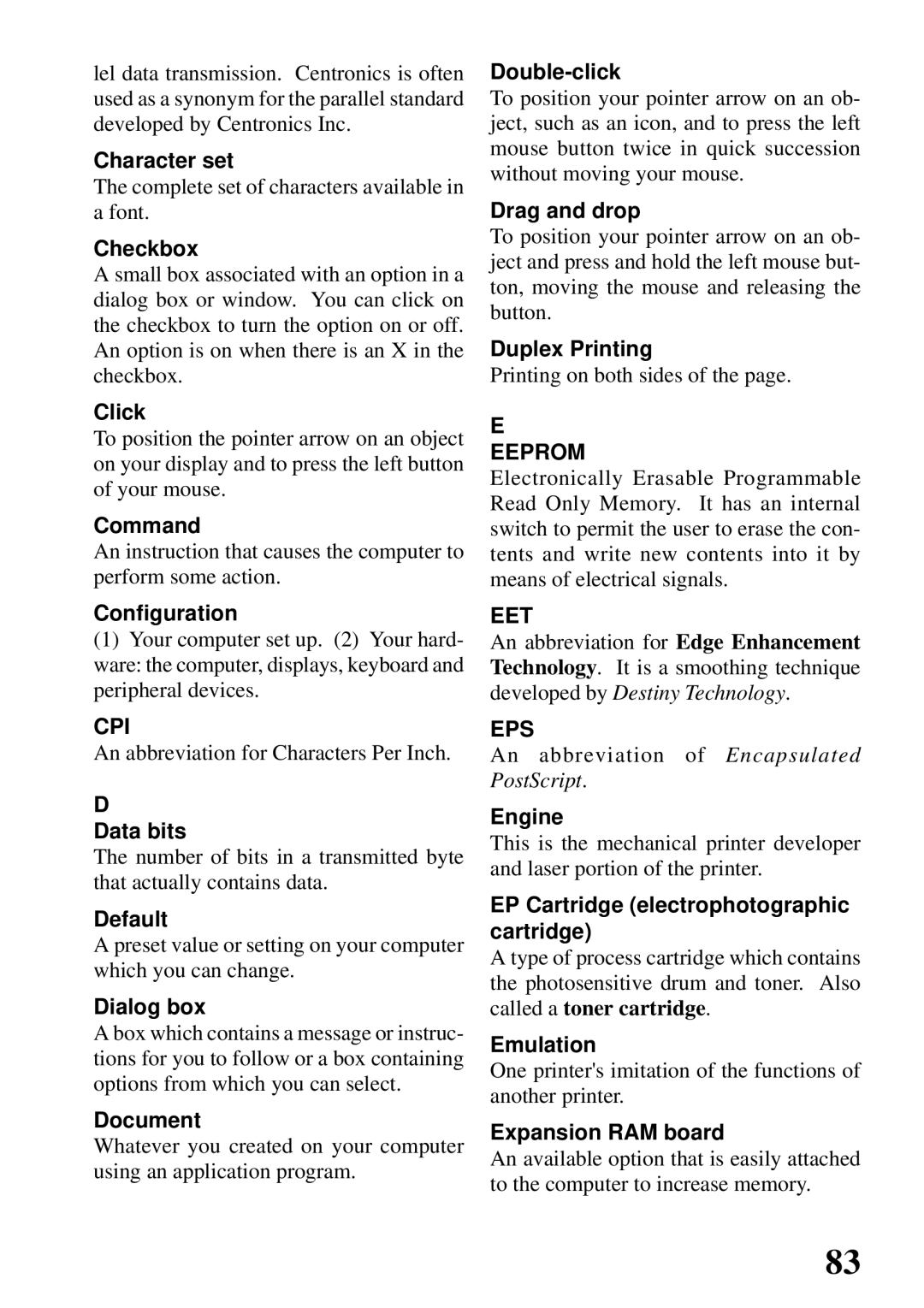 Star Micronics 4000 Character set, Checkbox, Click, Command, Configuration, Data bits, Default, Dialog box, Document 