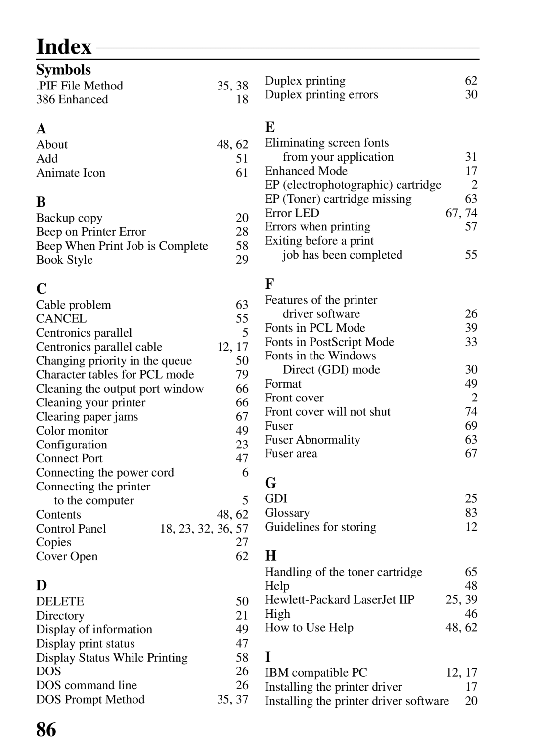 Star Micronics 4000 user manual Index, Symbols 