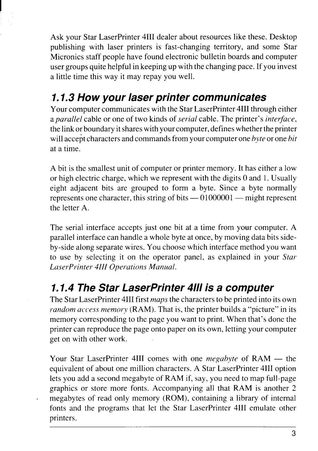 Star Micronics manual 3How your laser printer communicates, Star LaserPrinter 4111is a computer 