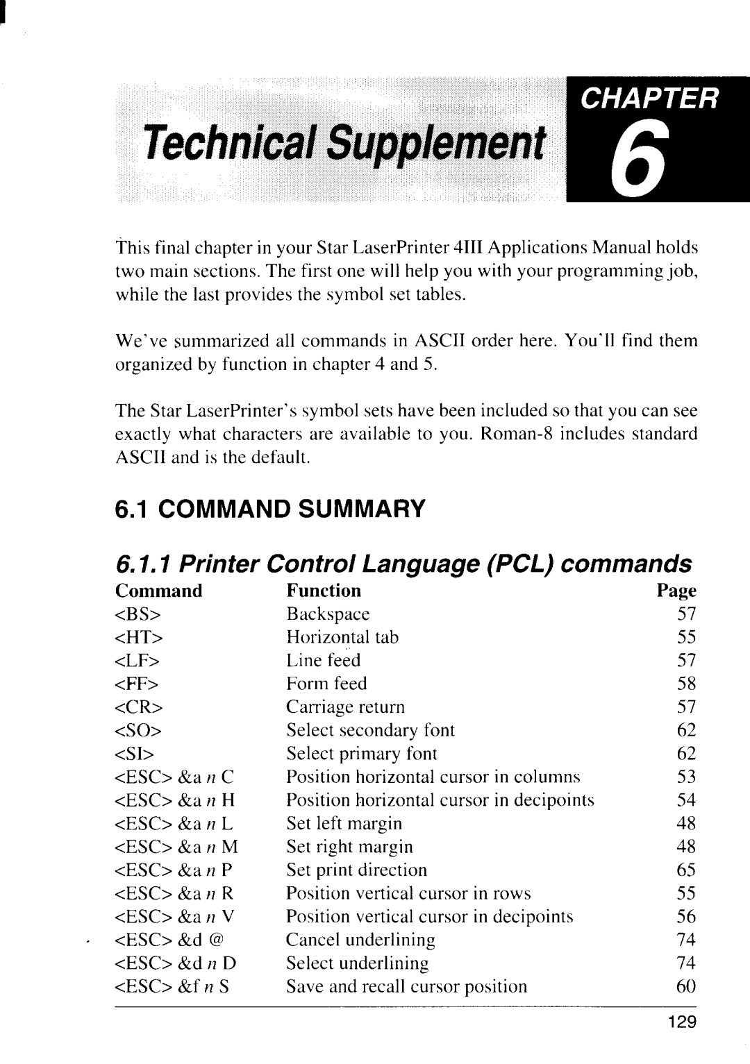 Star Micronics 4111 manual Printer Control Language PCL commands 