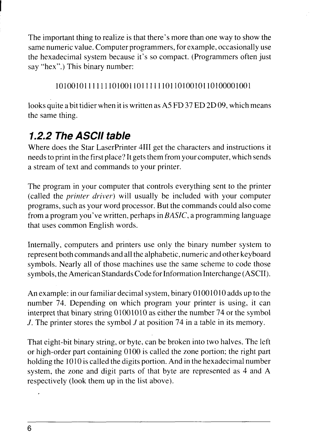 Star Micronics 4111 manual Ascii table, 101001011111110100110111111011010010110100001001 