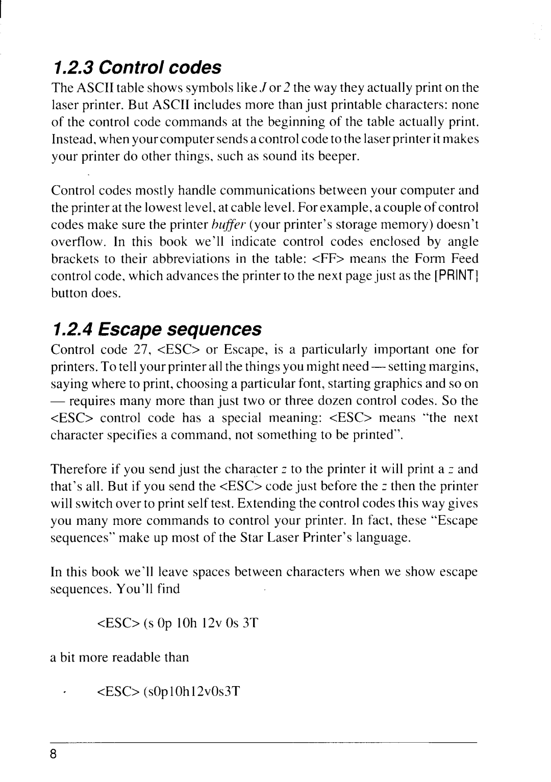 Star Micronics 4111 manual Control codes, Escape sequences 