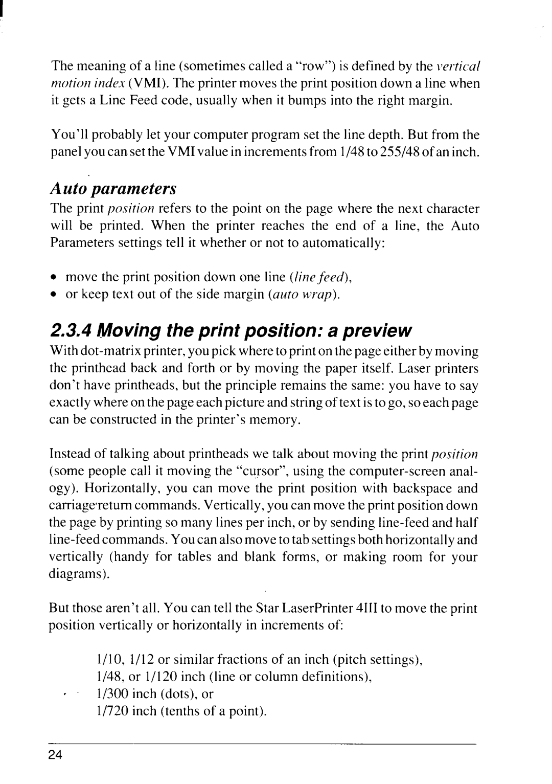 Star Micronics 4111 manual Auto’parameters, Moving the print position a preview 