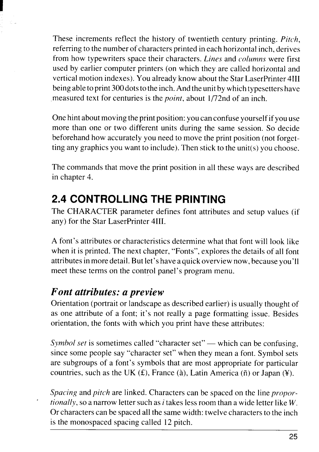 Star Micronics 4111 manual Controlling the Printing, Font attributes a preview 