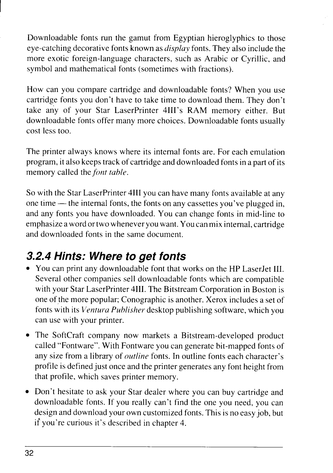 Star Micronics 4111 manual Hints Where to get fonts 