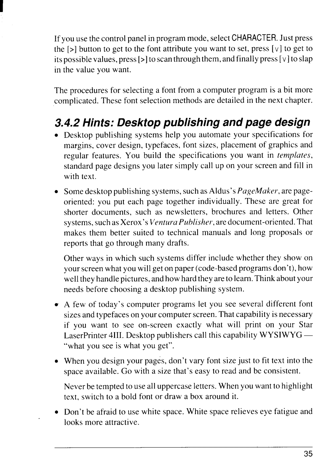 Star Micronics 4111 manual Hints Desktop publishing and page design 