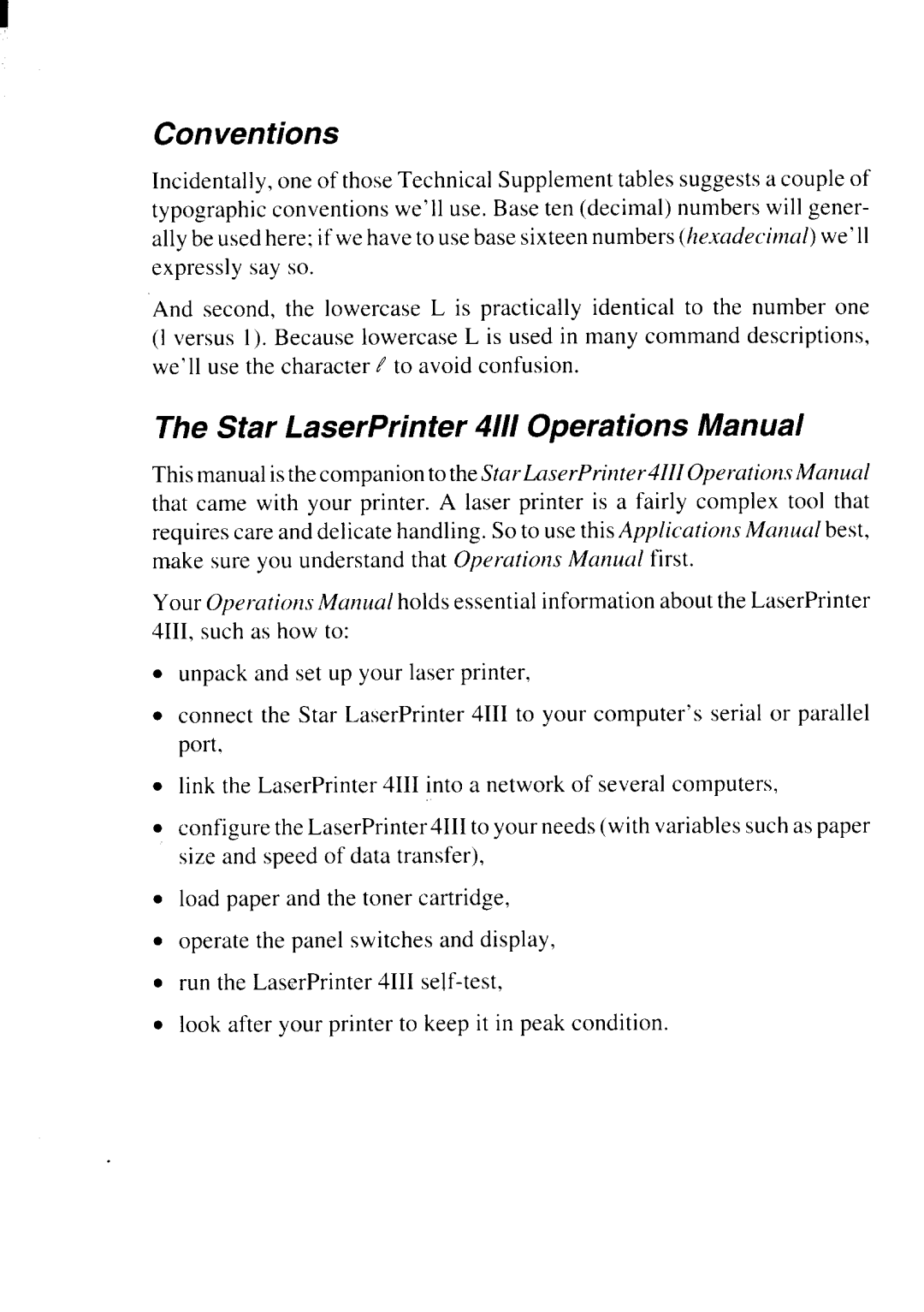 Star Micronics 4111 manual Conventions, Star LaserPrinter 4/// Operations Manual 