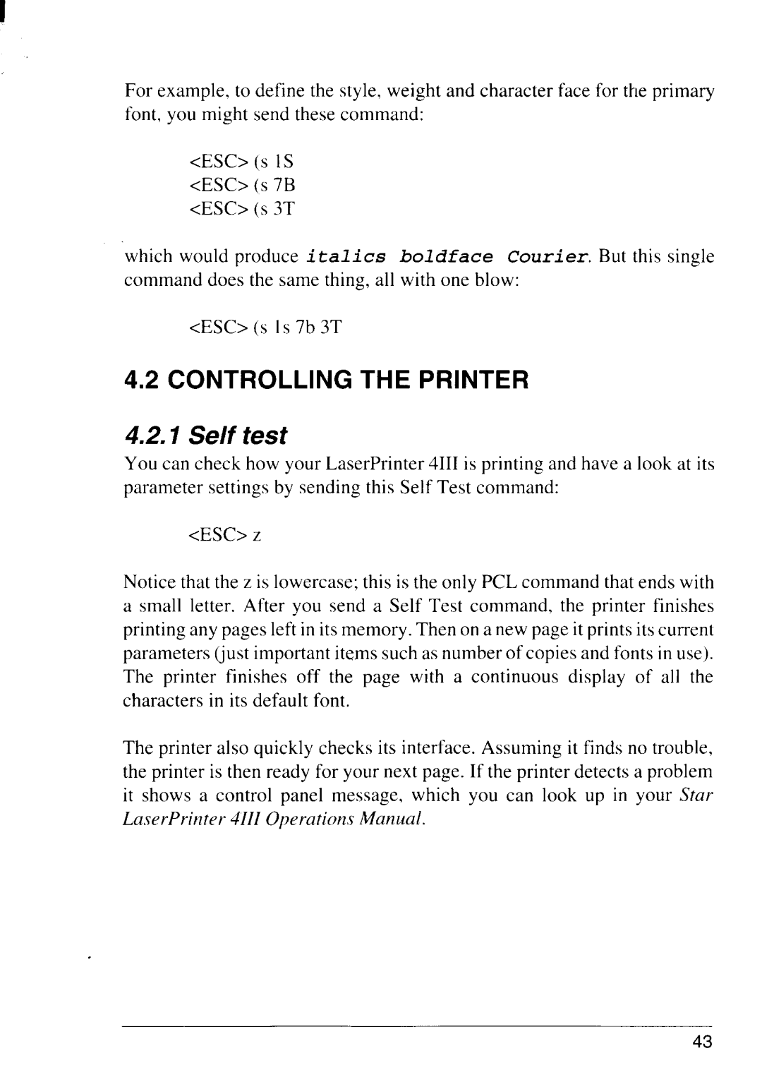 Star Micronics 4111 manual Self test, Esc Z 