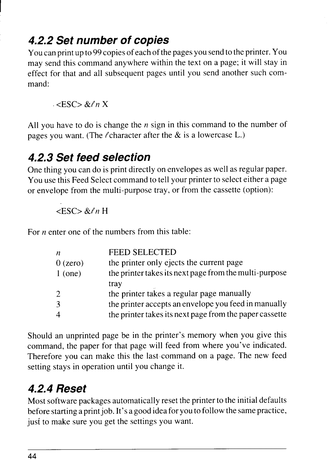 Star Micronics 4111 manual Set number of copies, Set feed selection, Reset 