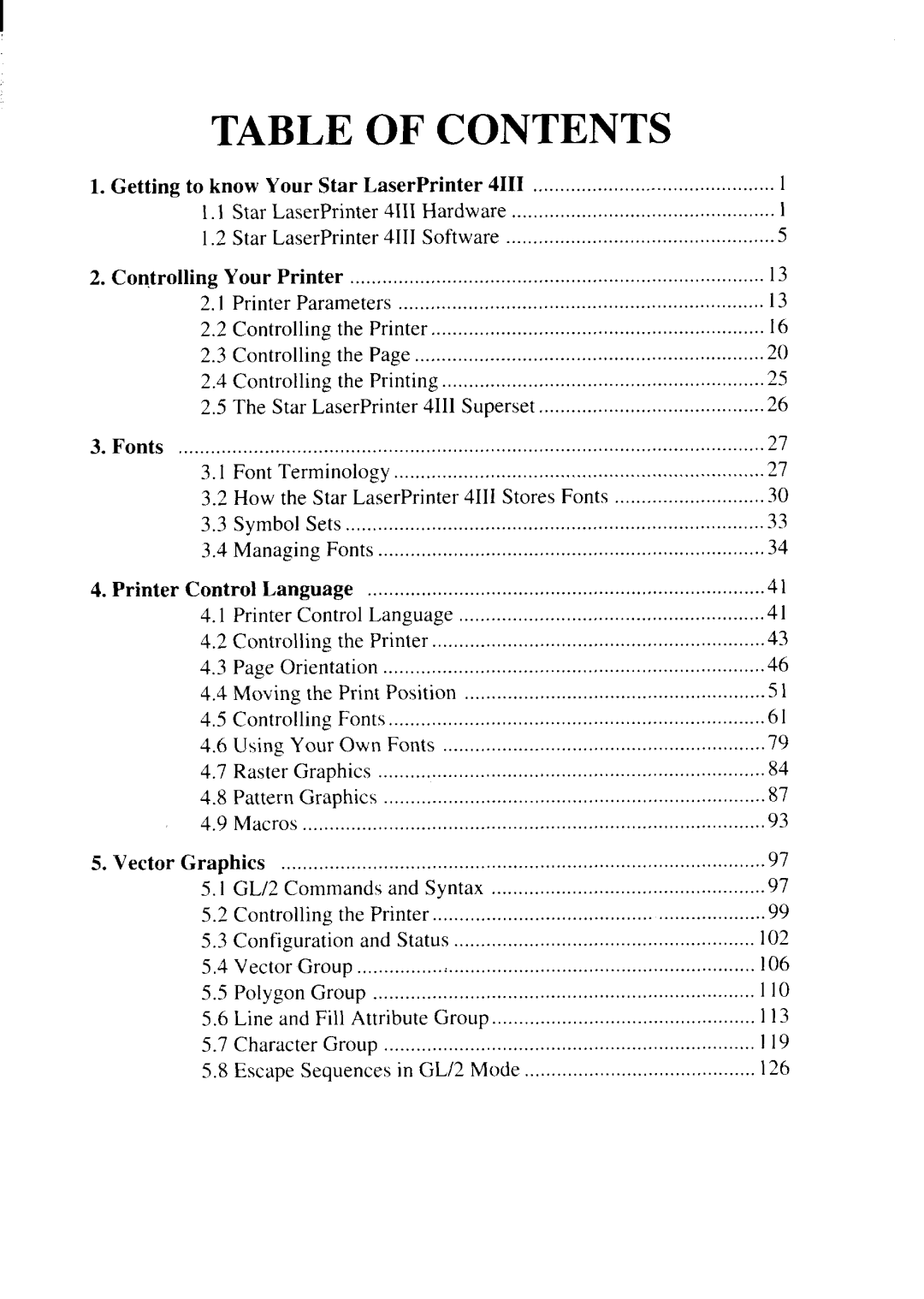 Star Micronics 4111 manual Table of Contents 