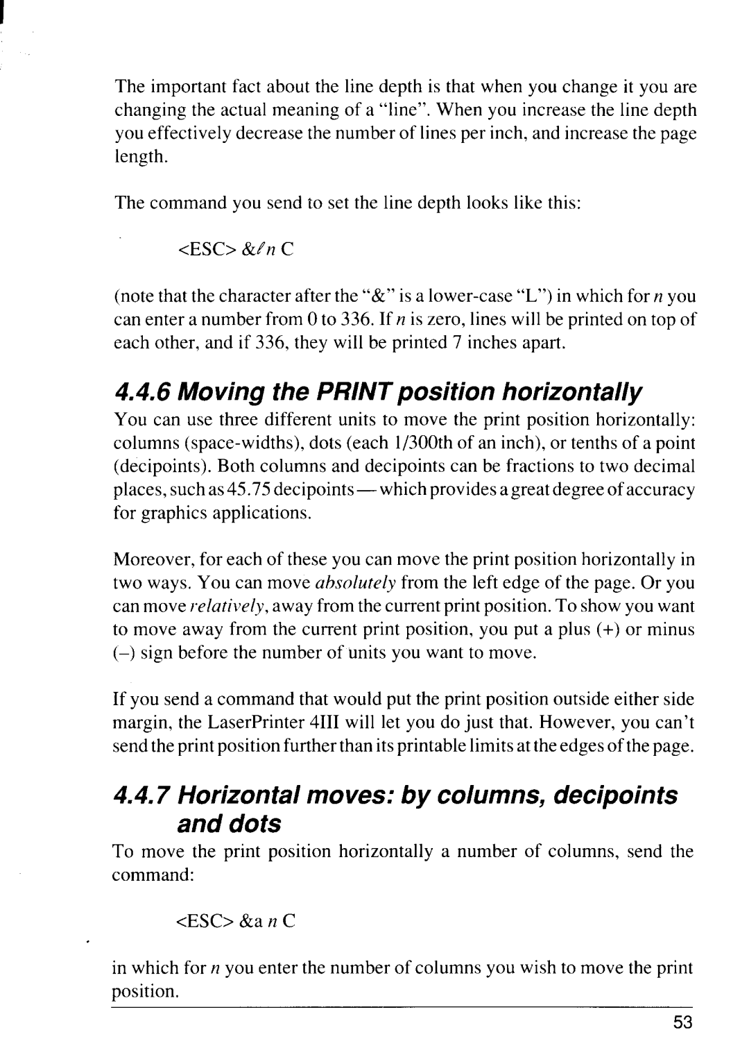 Star Micronics 4111 manual Movjng the Print posjtjon horizontally, Horizontal moves by columns, decjpojnts Dots 