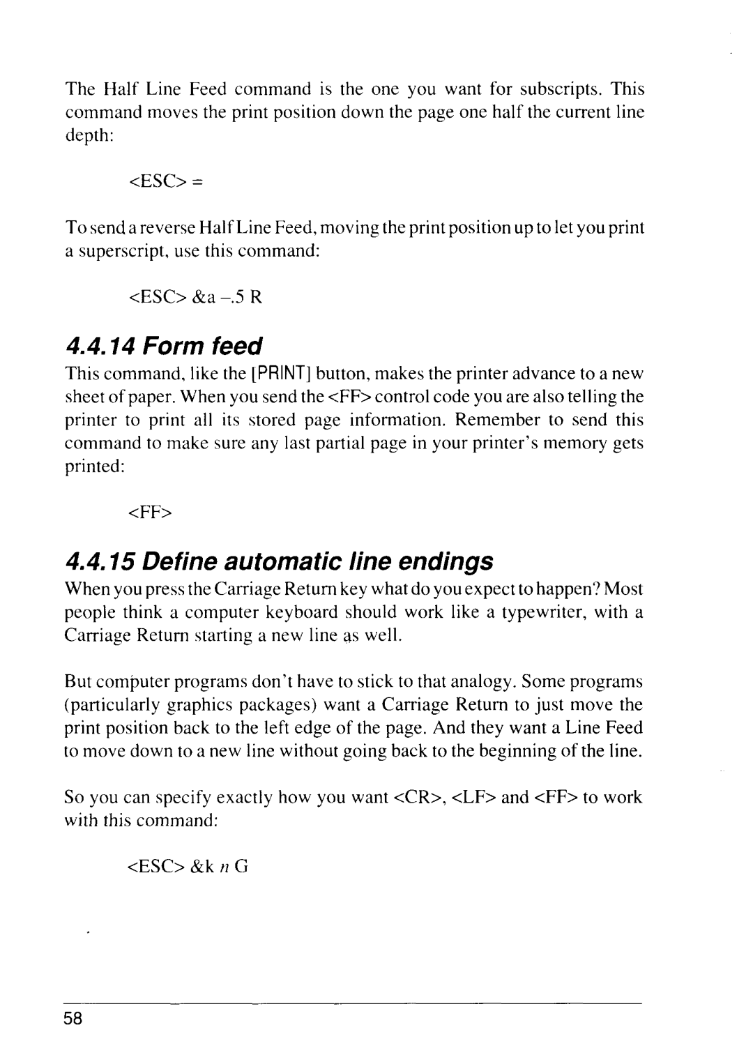 Star Micronics 4111 manual Form feed, Define automatic line endings 