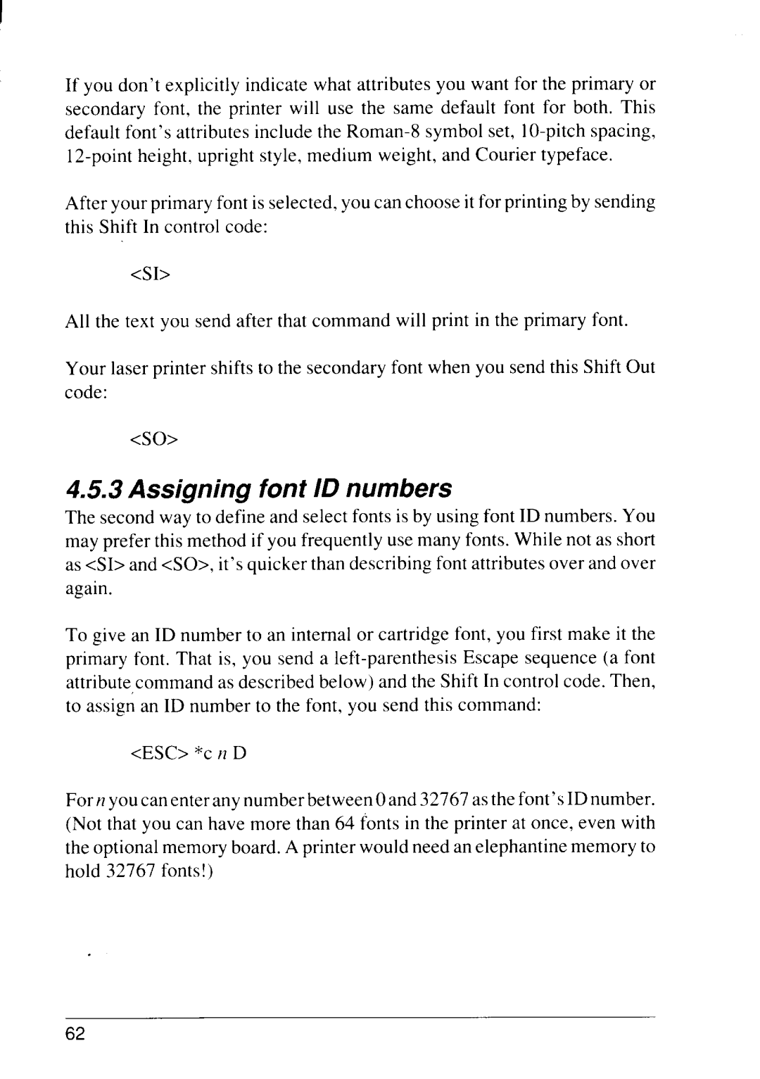 Star Micronics 4111 manual Assigning font ID numbers 