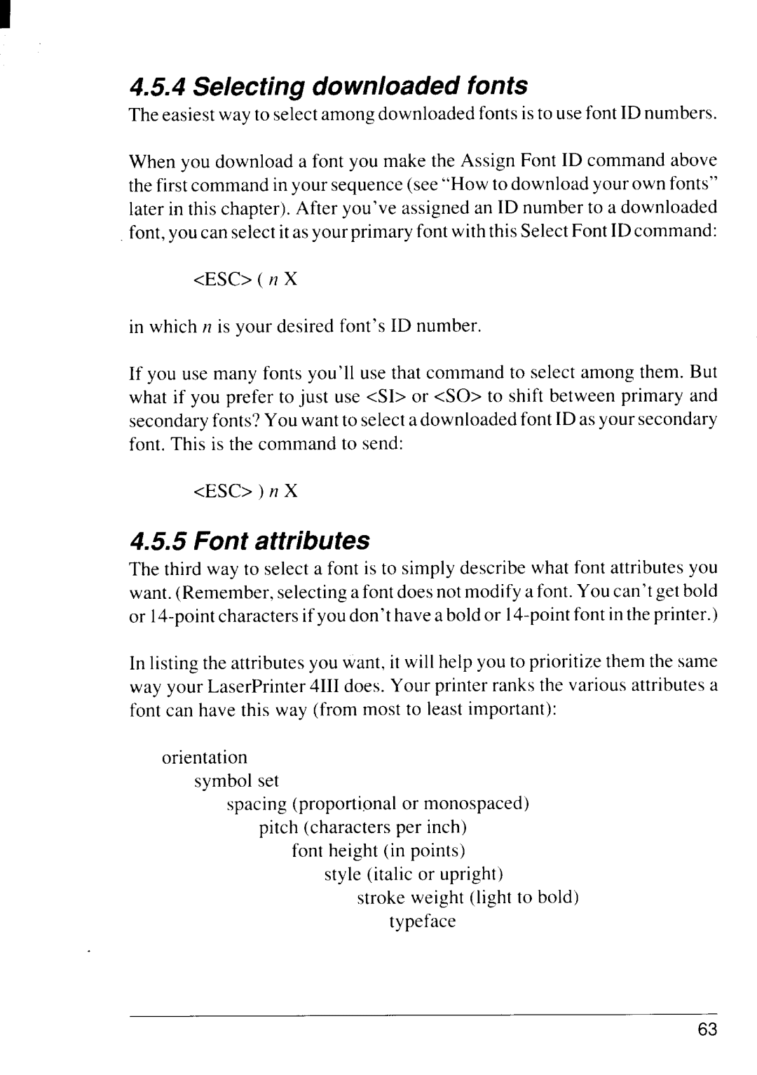 Star Micronics 4111 manual Selecting downloaded fonts, Font attributes 