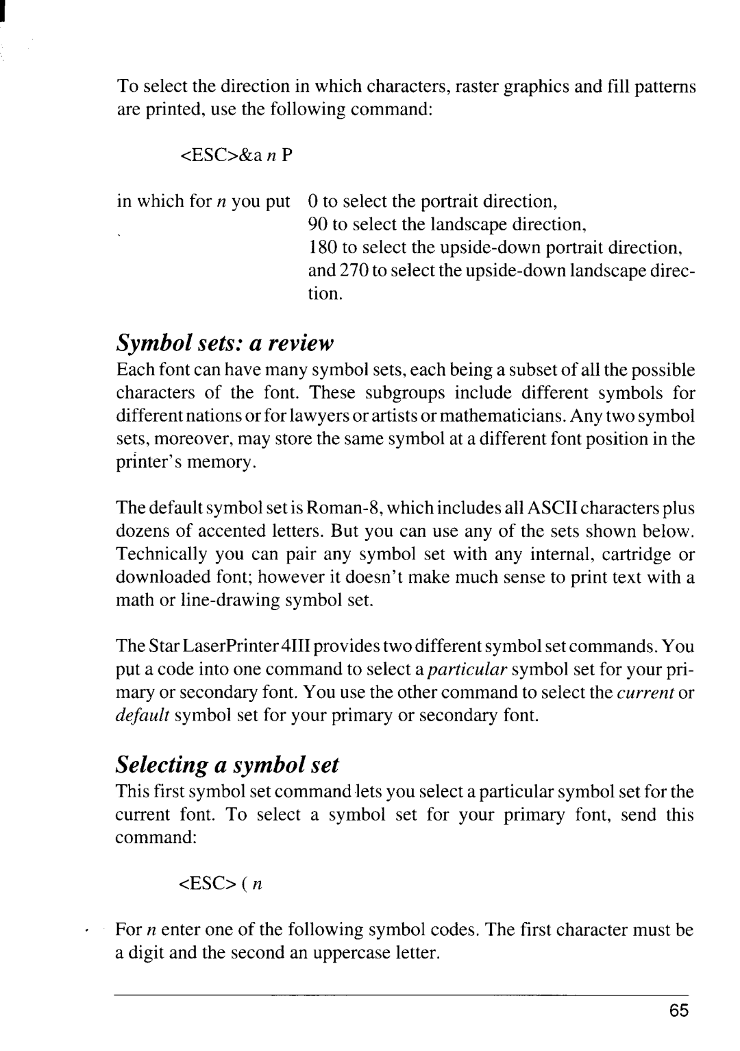 Star Micronics 4111 manual Symbol sets a review, Selecting a symbol set 