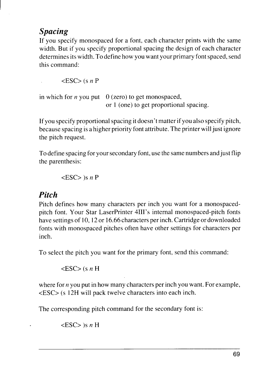 Star Micronics 4111 manual Spacing, Pitch 