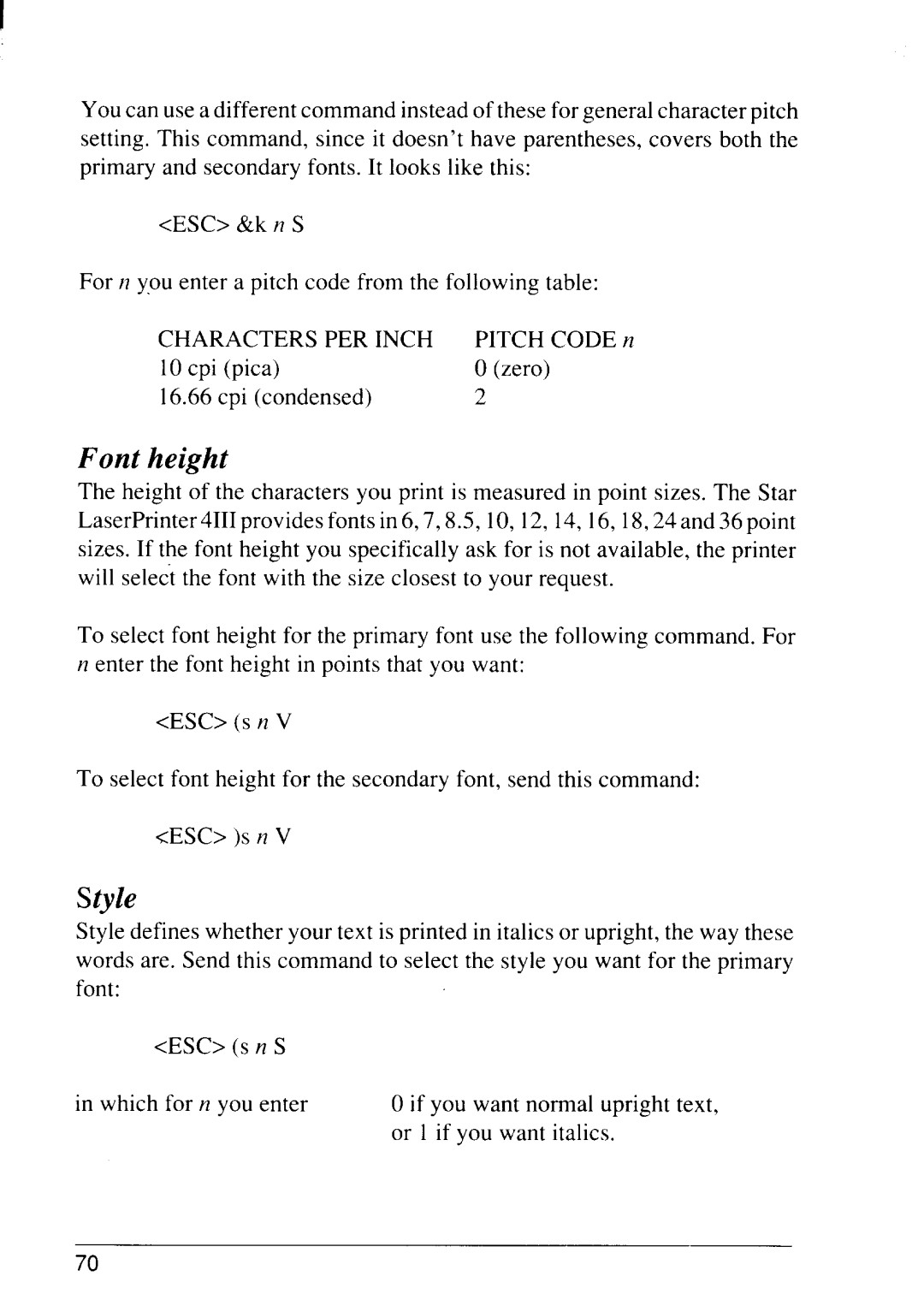 Star Micronics 4111 manual Font height, Style 