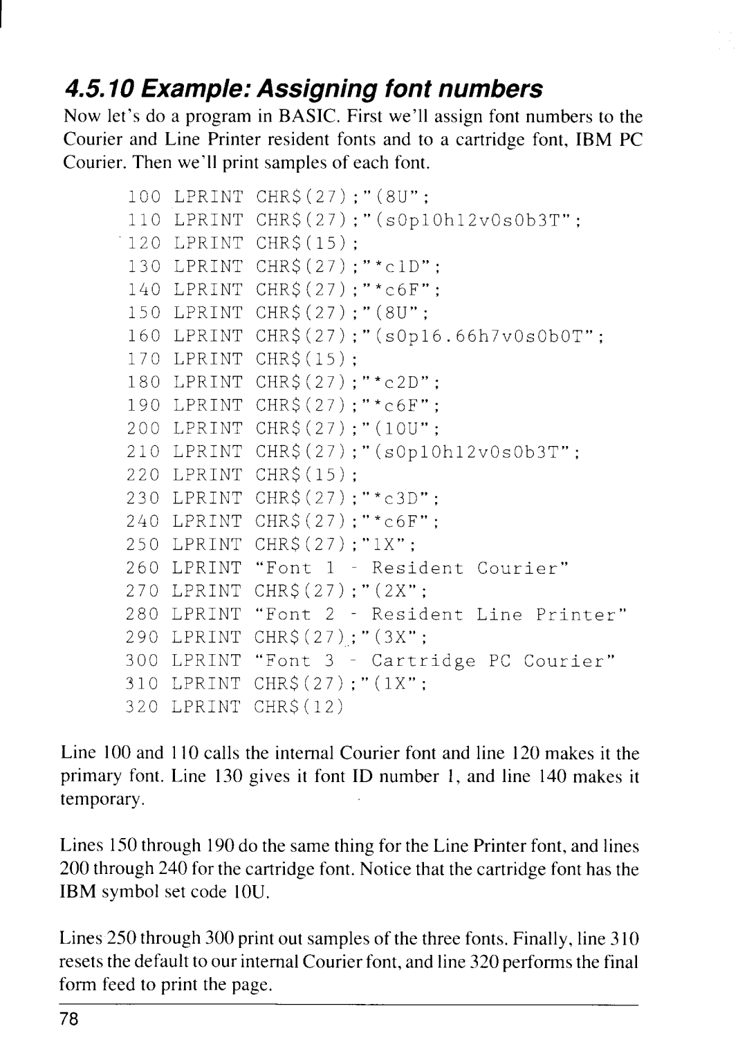 Star Micronics 4111 manual Example Assigning font numbers 