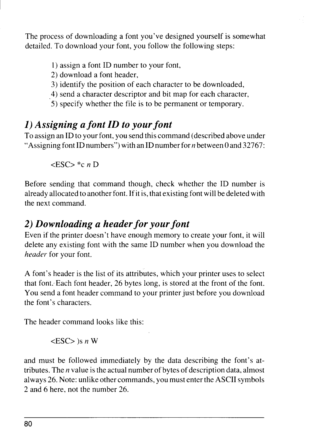 Star Micronics 4111 manual Assigning a font ID to your font, Downloading a headerfor your font 