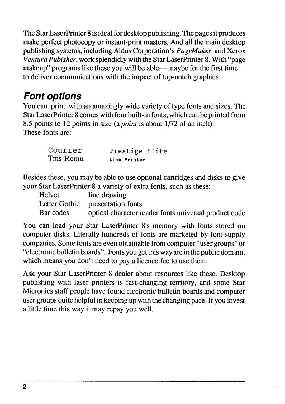 Star Micronics 8 Series manual Font options 