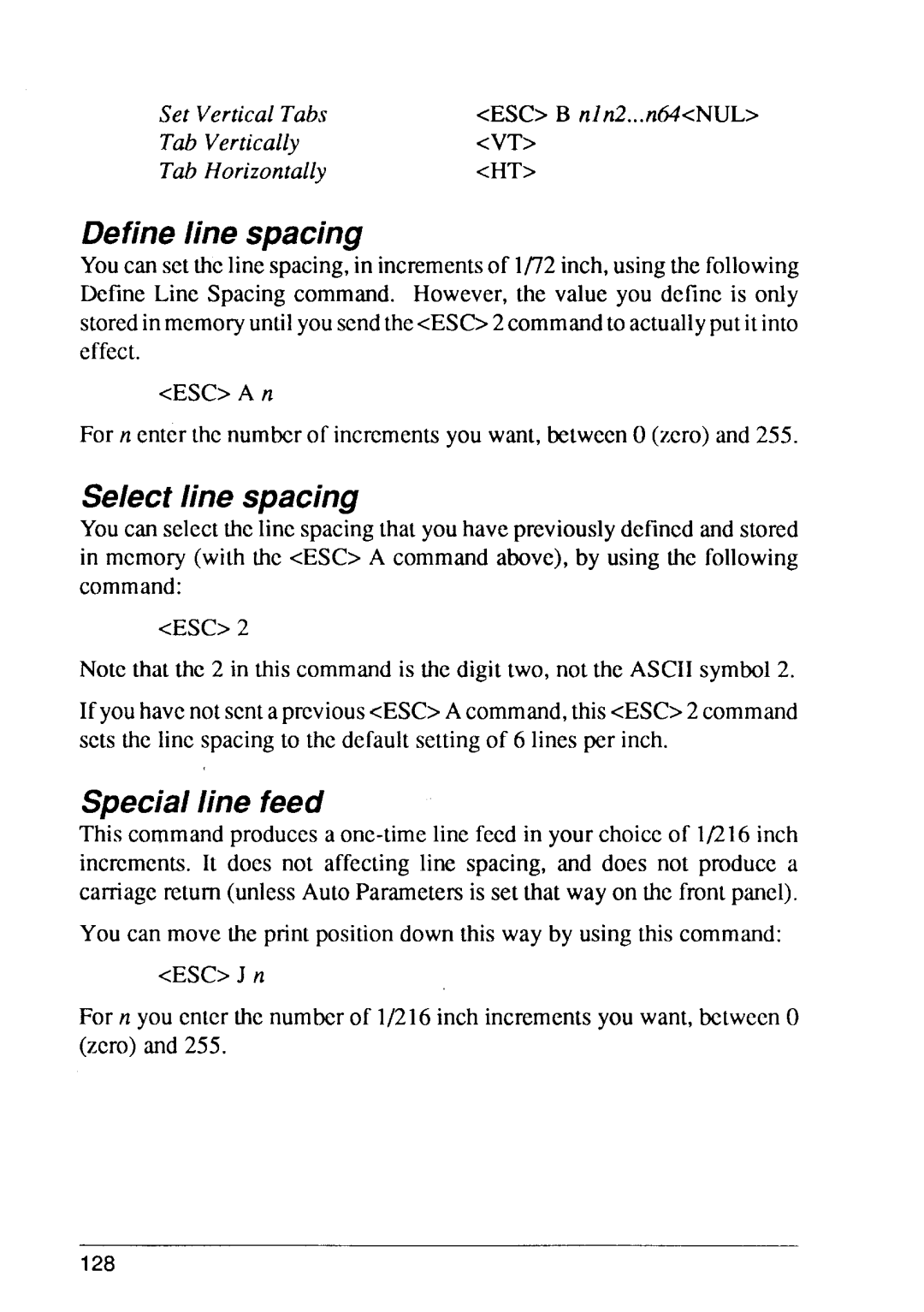 Star Micronics 8 Series manual Define line spacing, Select line spacing, Special line feed 