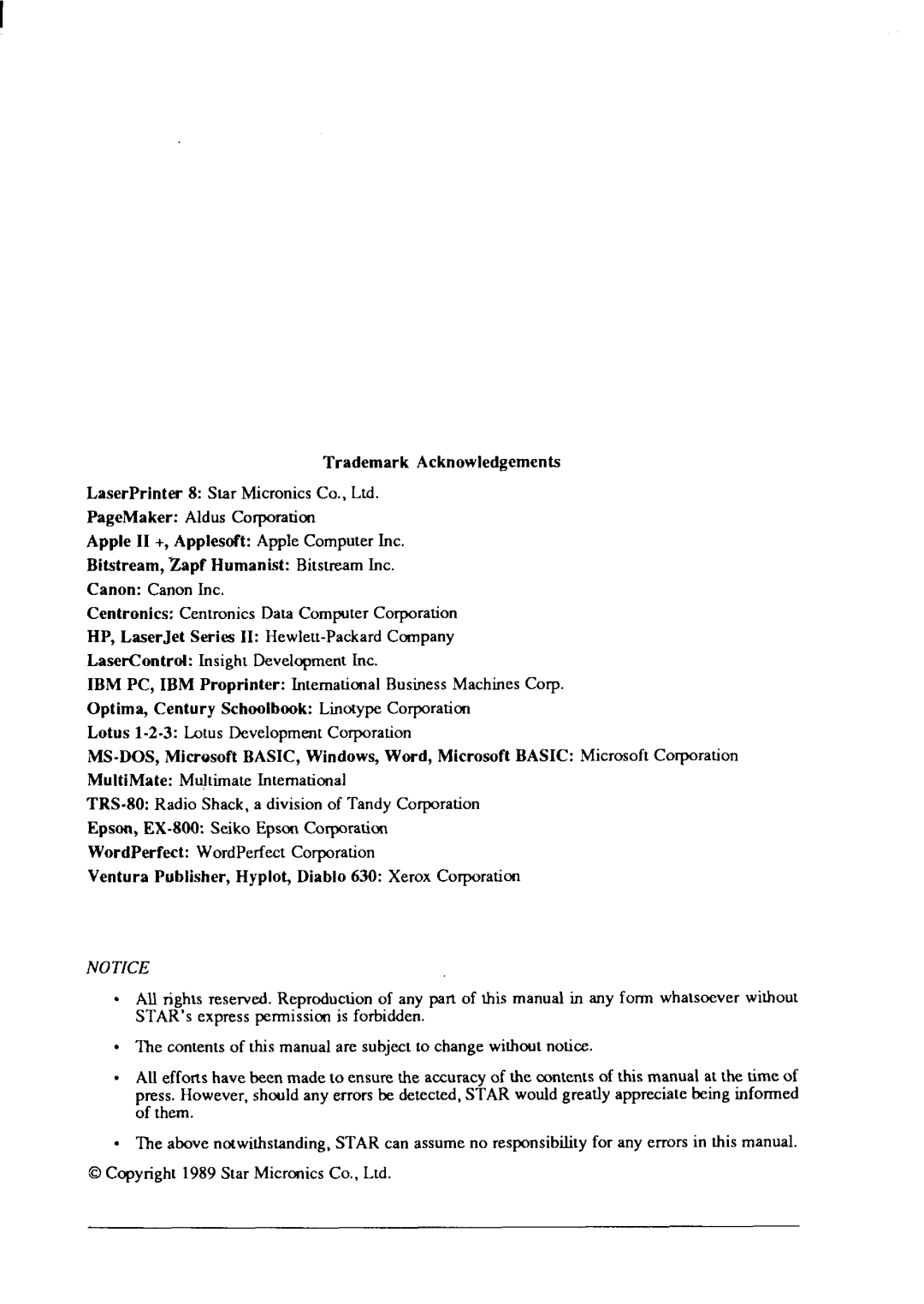 Star Micronics 8 Series manual Ventura Publisher, Hyplot, Diablo 630 Xerox Corporatimr 