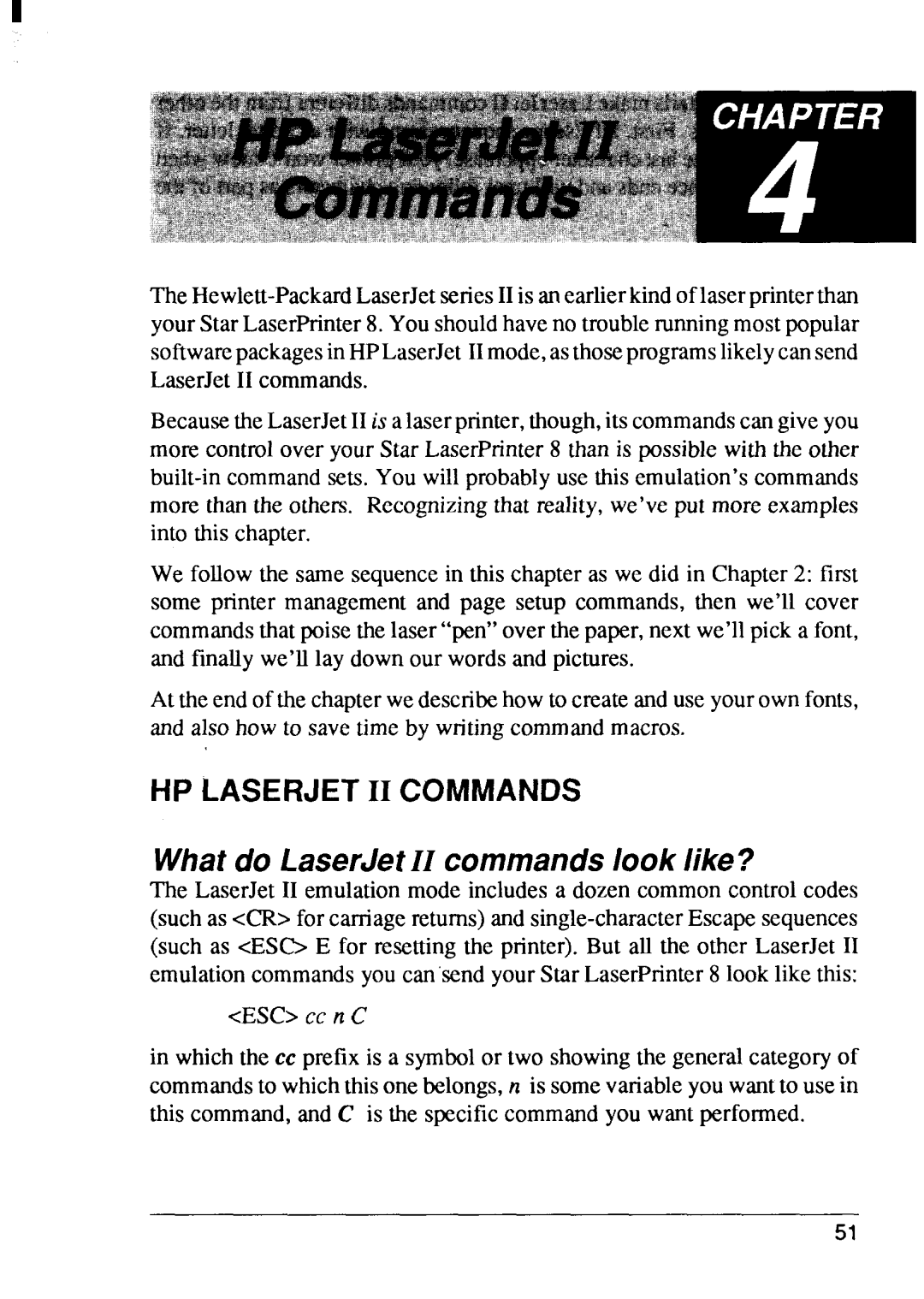 Star Micronics 8 Series manual What do LaserJet II commands look like? 