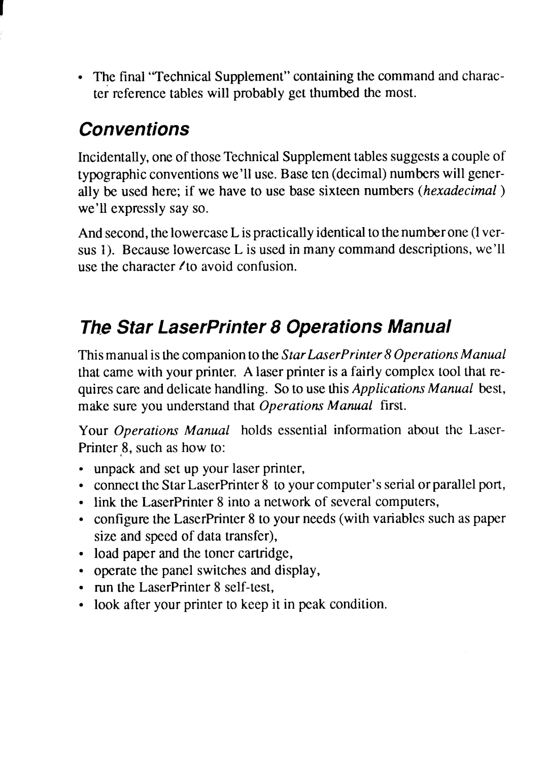 Star Micronics 8 Series manual Conventions, Star LaserPrinter 8 Operations Manual 