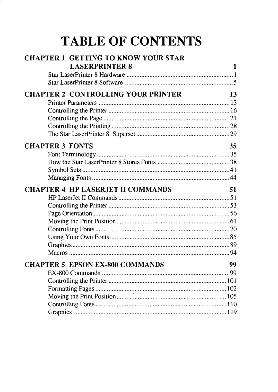 Star Micronics 8 Series manual Table of Contents 