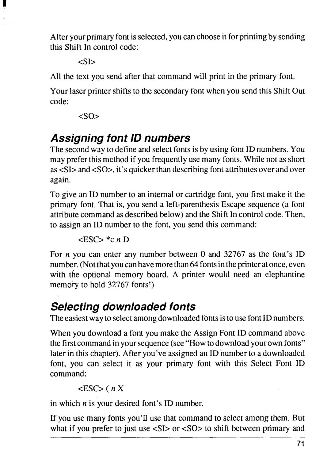 Star Micronics 8 Series manual Assigning font ID numbers, Selecting downloaded fonts 