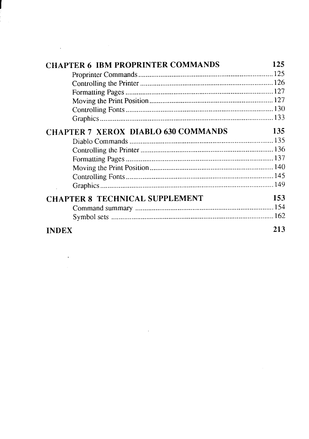 Star Micronics 8 Series manual Xerox Diablo 630 Commands, IBM Proprinter Commands 