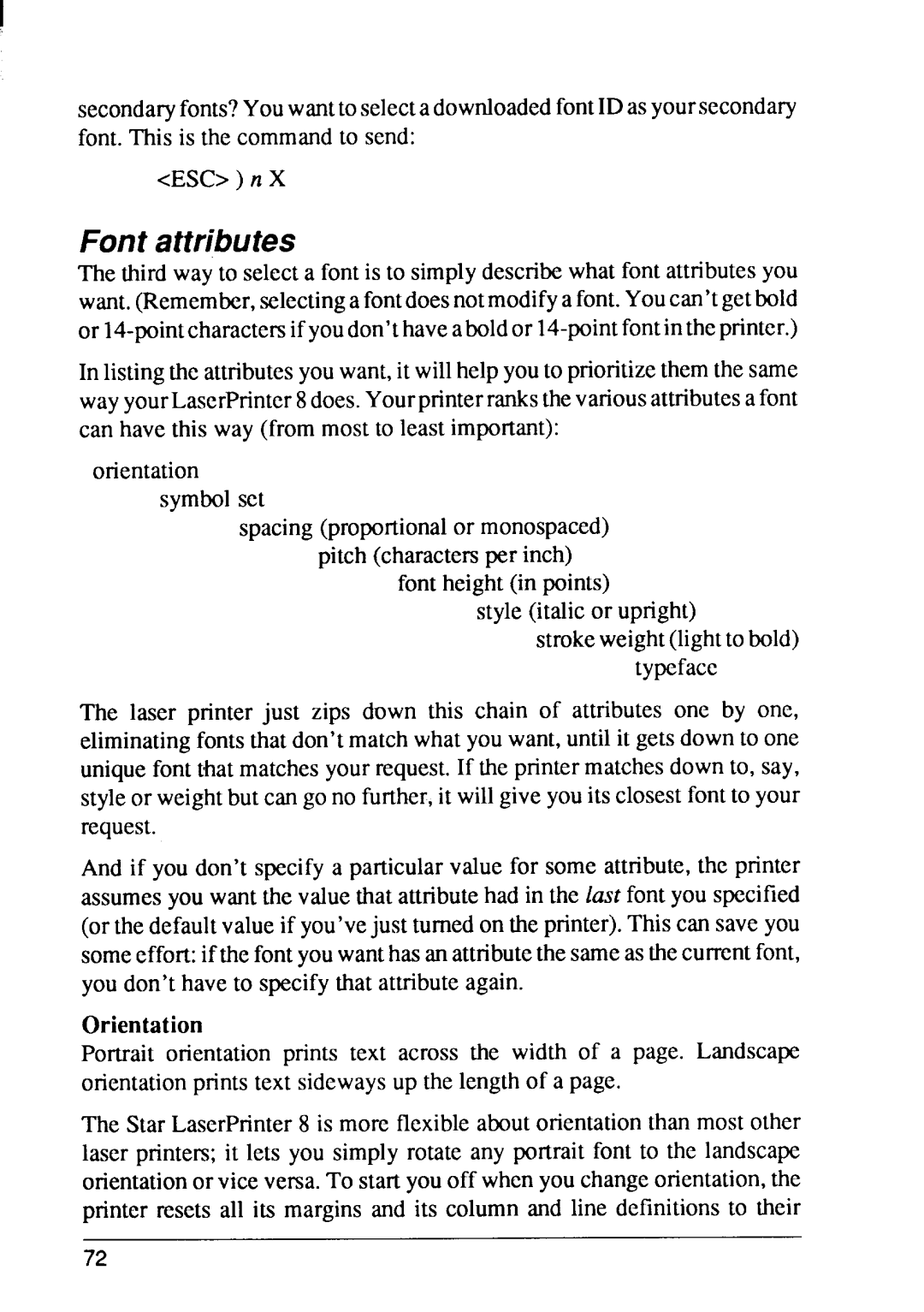 Star Micronics 8 Series manual Font attributes 