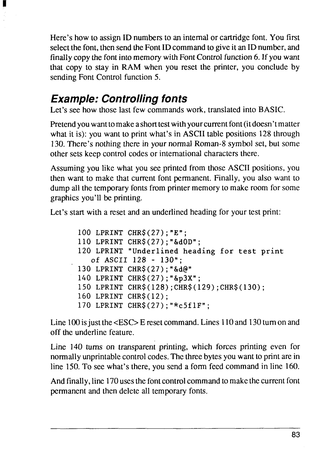 Star Micronics 8 Series manual Example Controlling fonts 