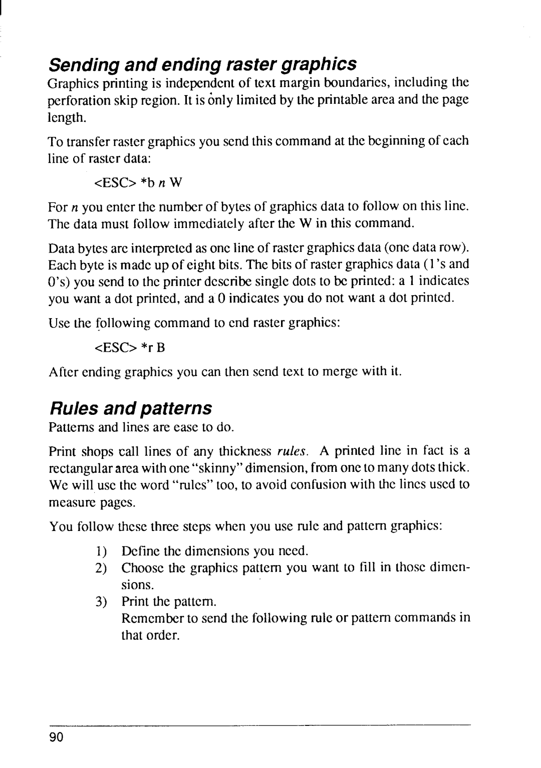 Star Micronics 8 Series manual Sending and ending raster graphics, Rules and patterns 