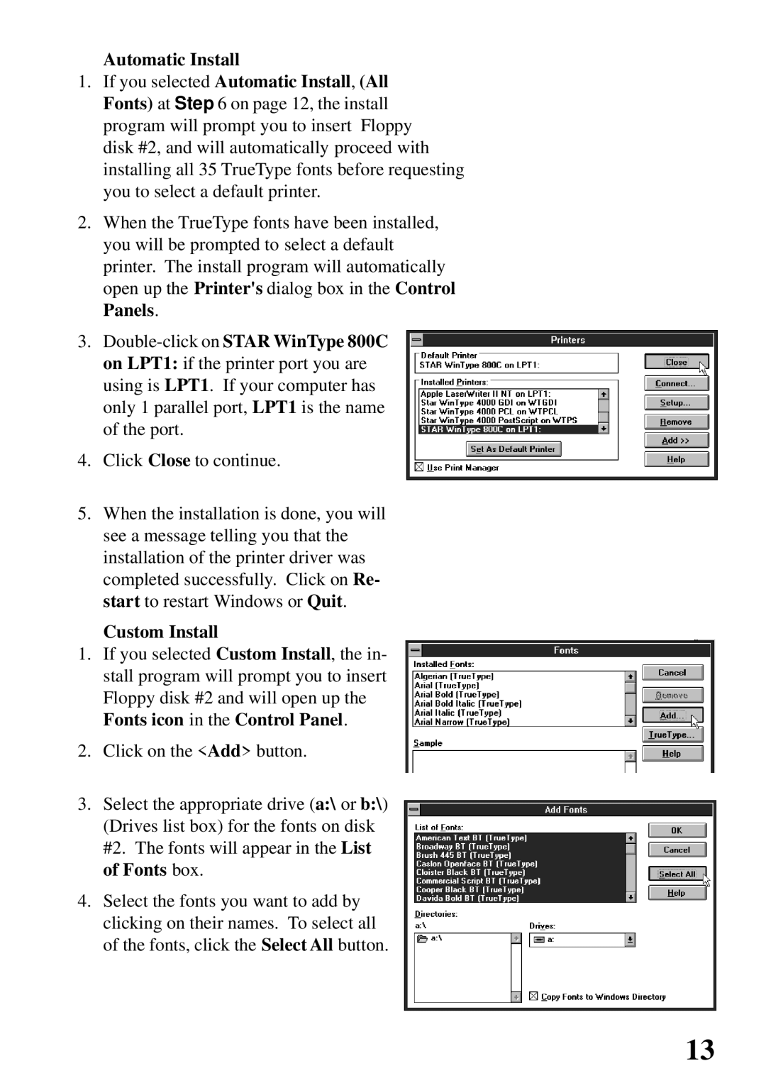 Star Micronics 800C user manual Custom Install 